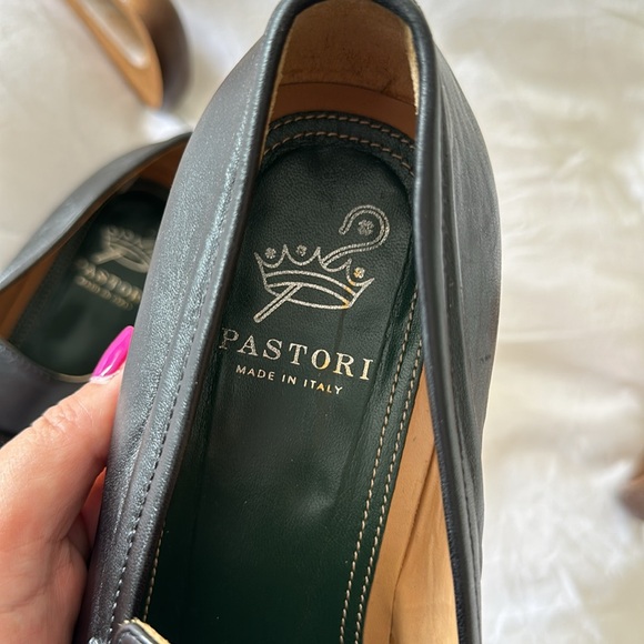 Pastori men’s black slip on leather loafers size 8 made in Italy - Picture 7 of 8